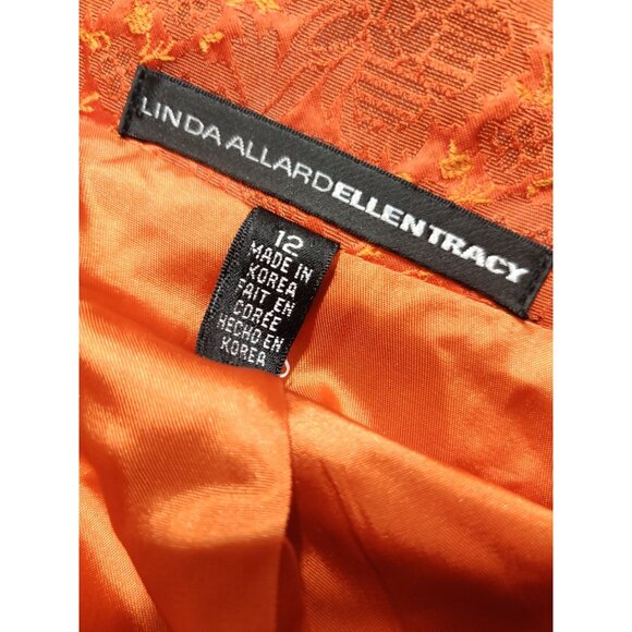 Ellen Tracy 12 Womens Blazer Orange Brocade Floral Jacquard Satin Vintage Jacket - Picture 7 of 12